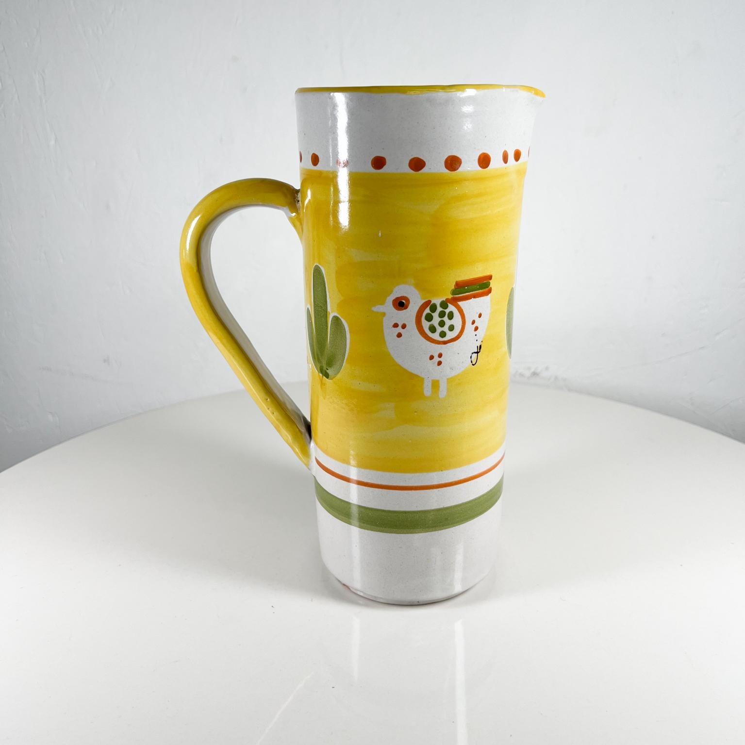 Modern Vintage Hand Painted Pitcher with Chicken Yellow & Green Italy