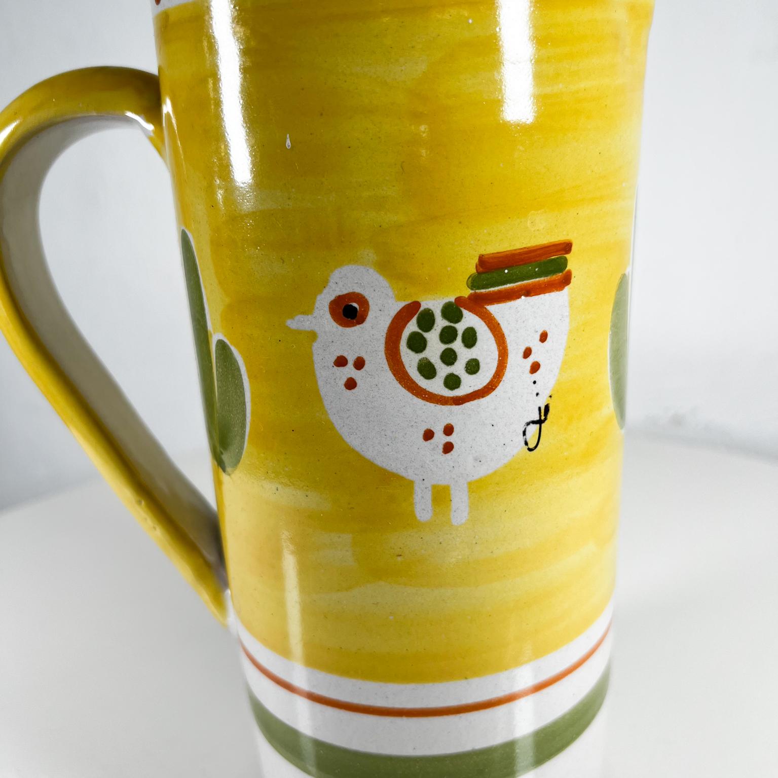 Italian Vintage Hand Painted Pitcher with Chicken Yellow & Green Italy