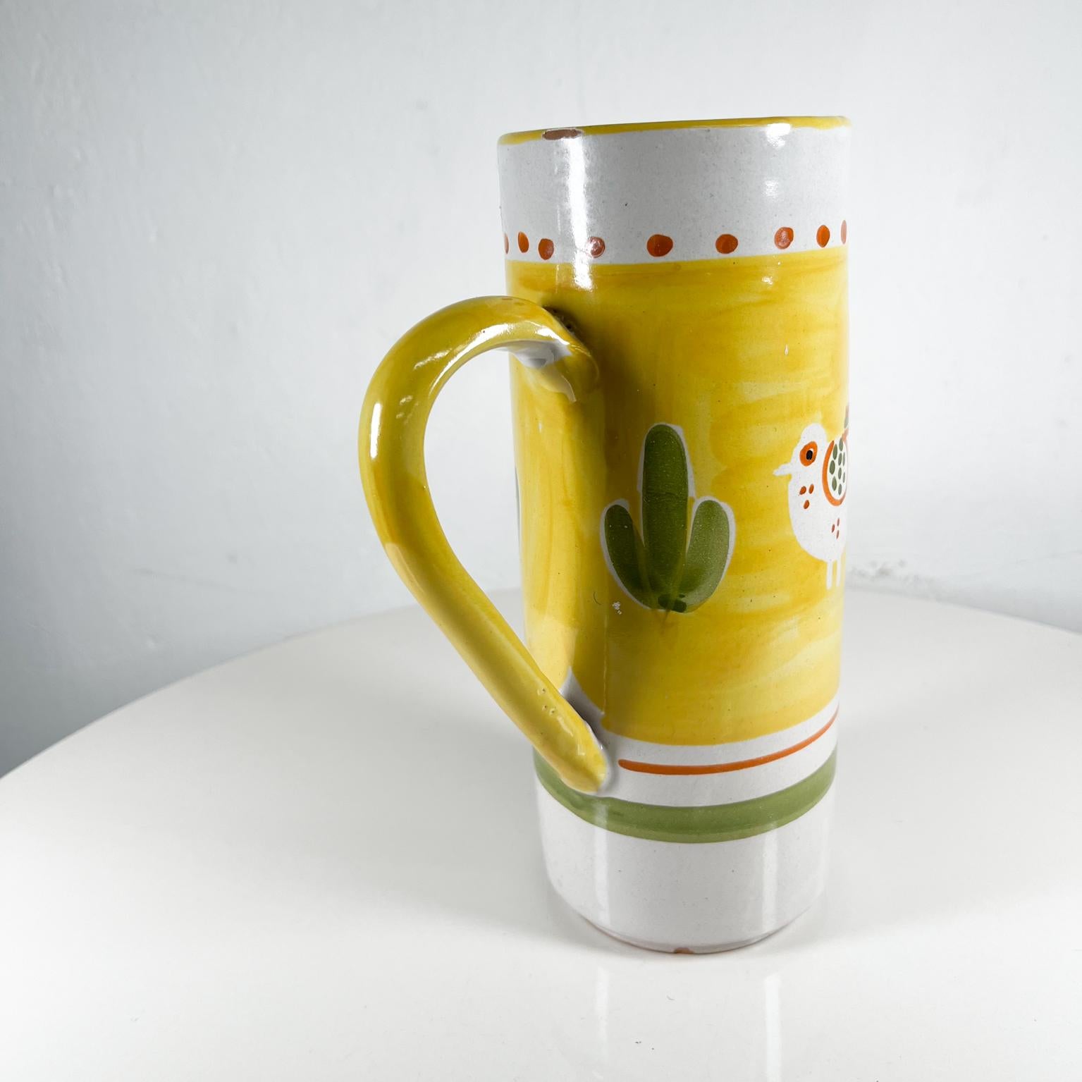 Late 20th Century Vintage Hand Painted Pitcher with Chicken Yellow & Green Italy