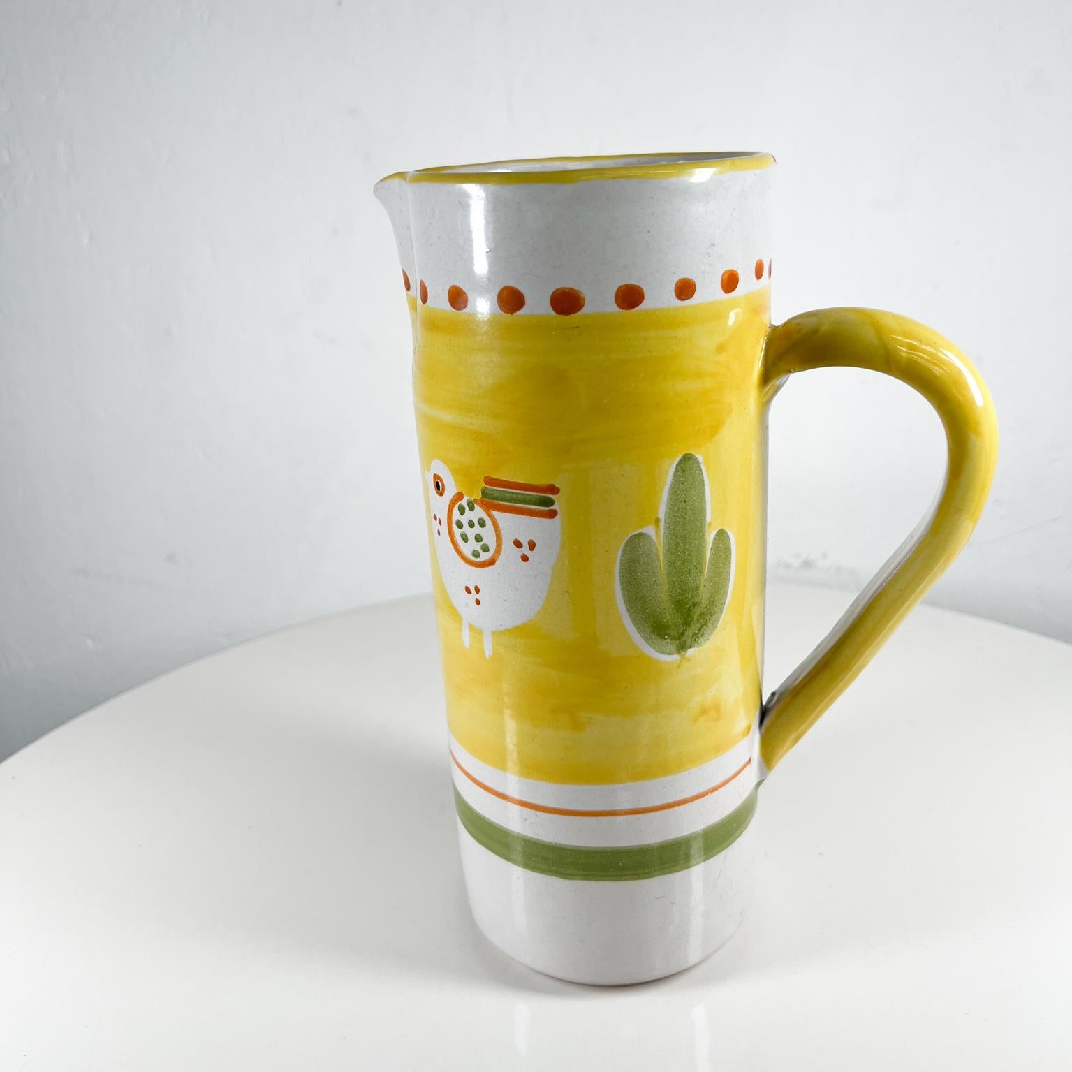 Vintage Hand Painted Pitcher with Chicken Yellow & Green Italy 1