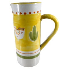 Retro Hand Painted Pitcher with Chicken Yellow & Green Italy