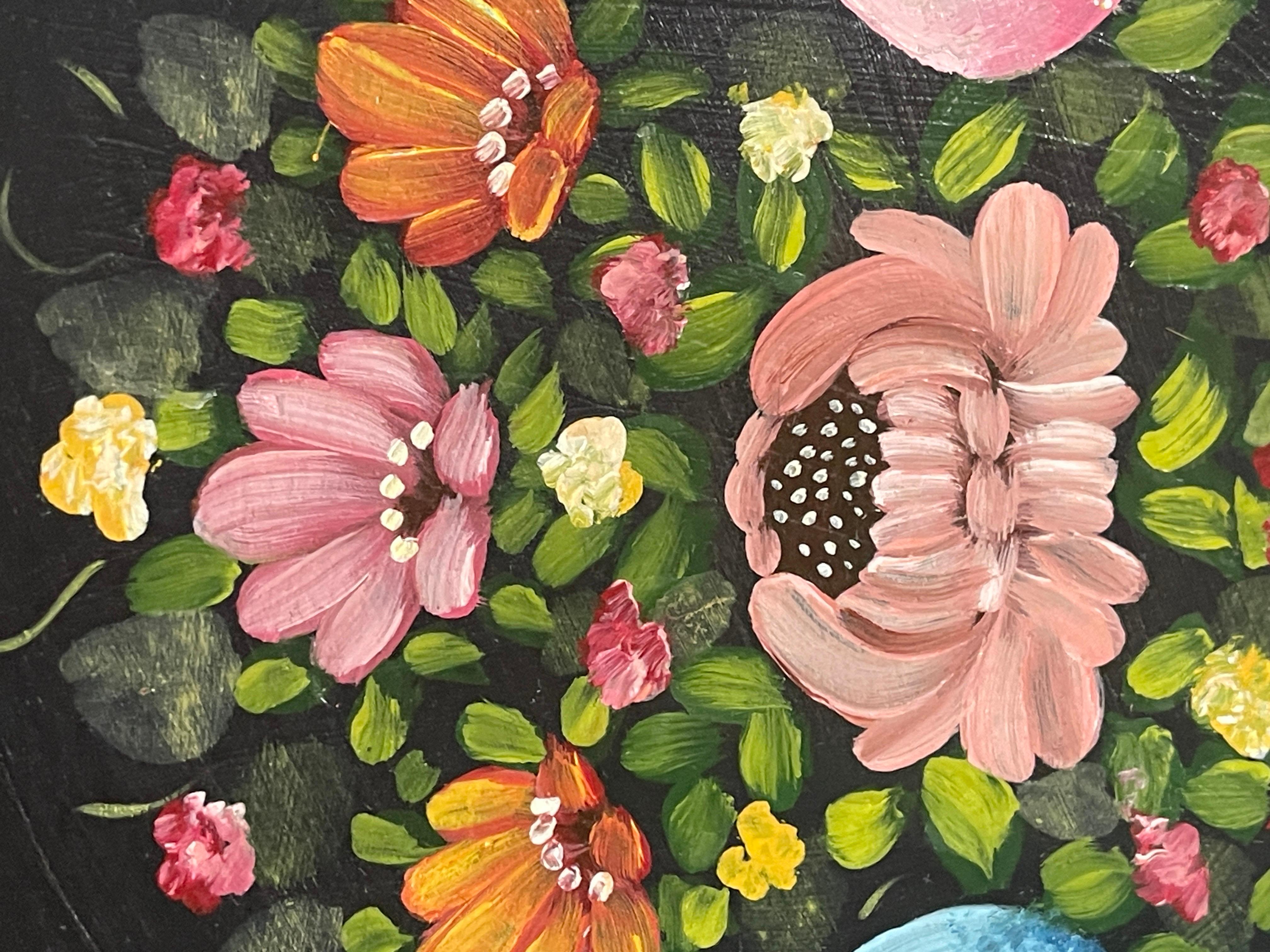20ième siècle Assiette vintage peinte à la main, décoration murale décorative en céramique avec oiseau et fleur en vente