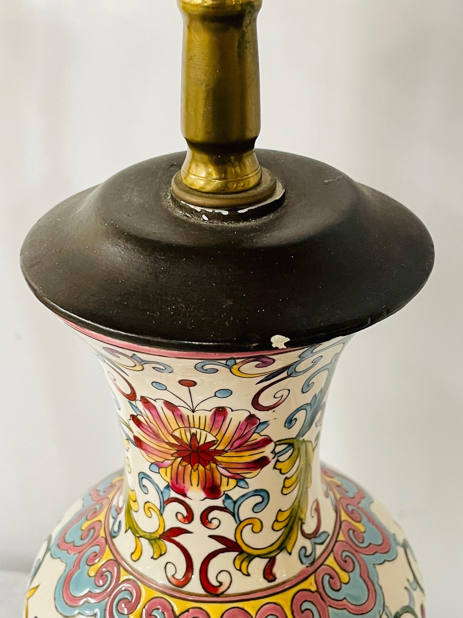 Bohemian Vintage Hand painted Porcelain Table Lamp, a Pair For Sale