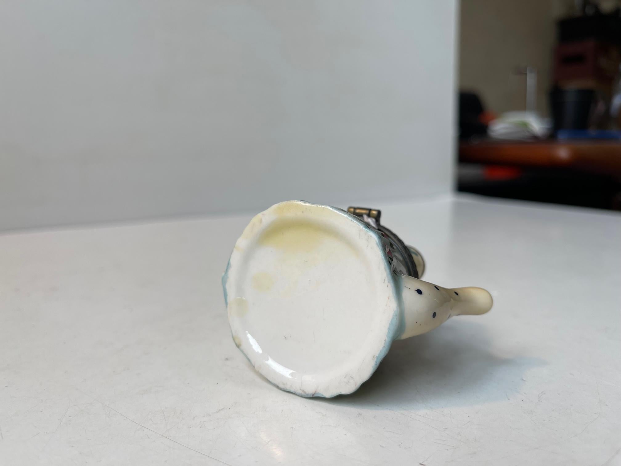 English Vintage Hand-Painted Porcelain Teapot Trinket with Black Reader For Sale
