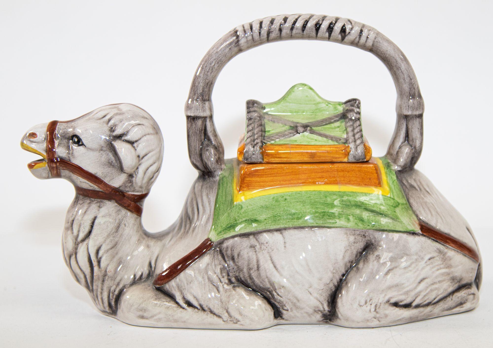 20th Century Vintage Hand Painted Resting Camel Porcelain Tea Pot For Sale