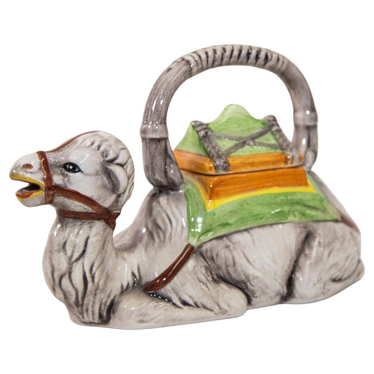 Vintage Hand Painted Resting Camel Porcelain Tea Pot For Sale at 1stDibs