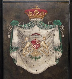 Vintage Hand Painted Room Divider Folding Screen Armorial Crest Coat of Arms