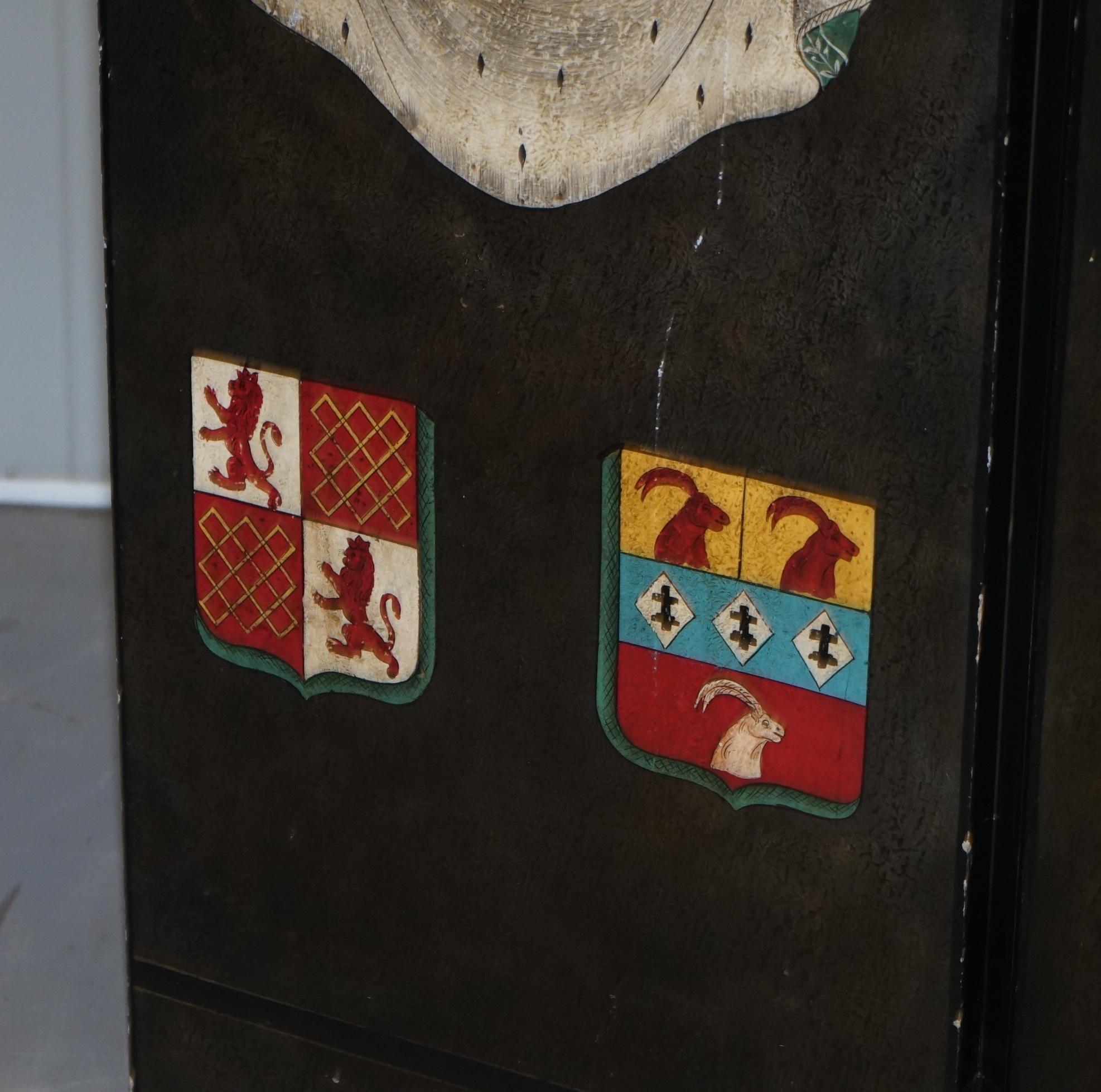 Vintage Hand Painted Room Divider Folding Screen Armorial Crest Coat of Arms 1