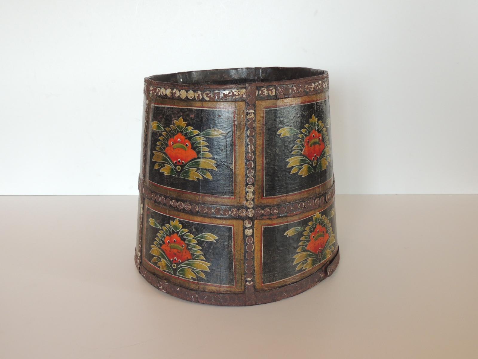 Anglo Raj Vintage Hand Painted Round Indian Planter