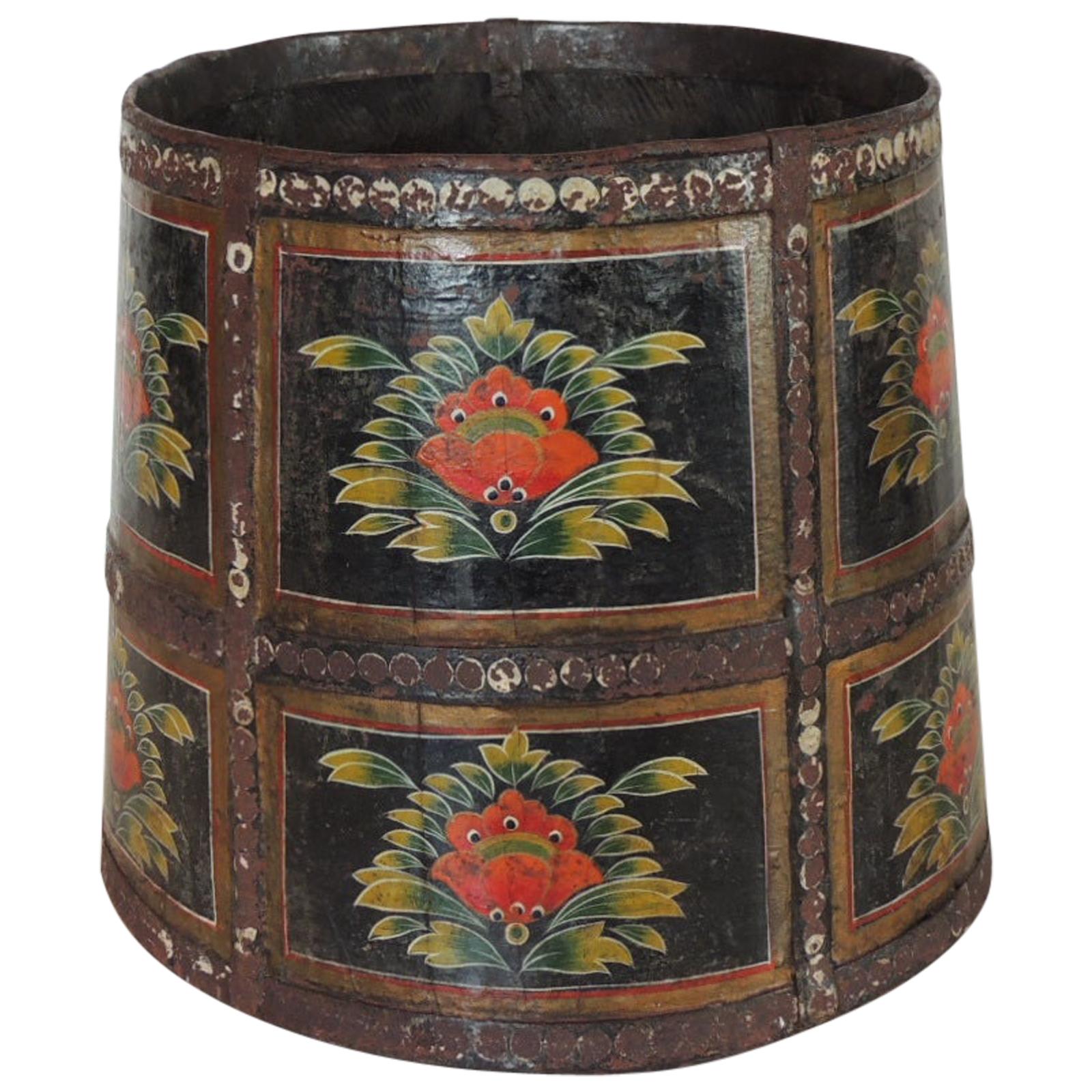 Vintage Hand Painted Round Indian Planter