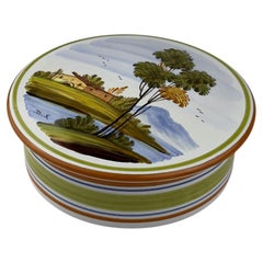 Vintage hand painted round trinket box by Di Stefano, Italy, late 20th Century