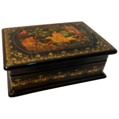 Vintage Hand Painted Russian Lacquer Box with Fairies