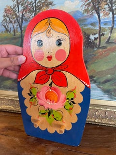 Vintage Hand-Painted Russian Matryoshka Wooden Wall Hook Rack