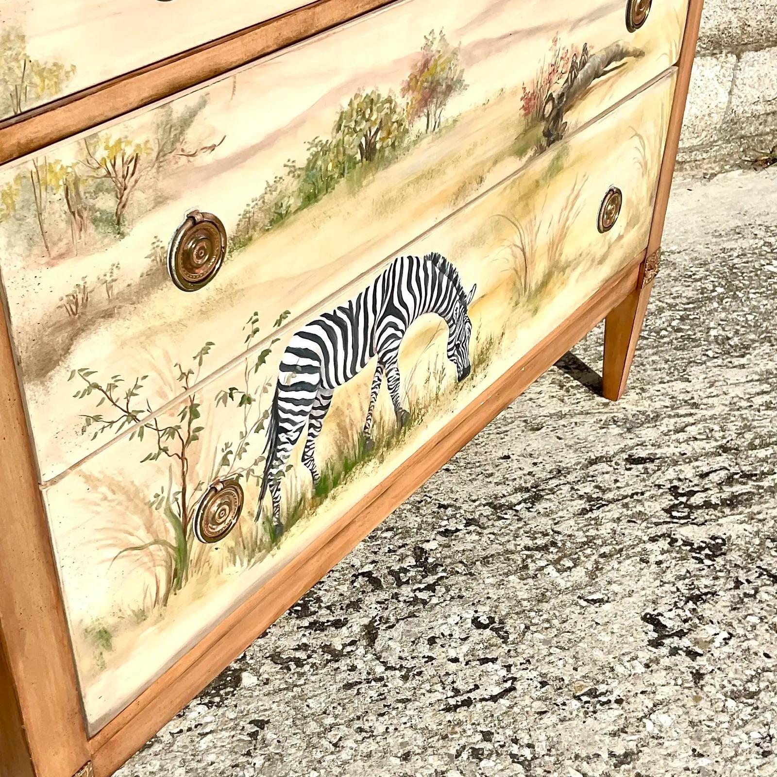 Vintage Hand Painted Safari Dresser In Good Condition In west palm beach, FL