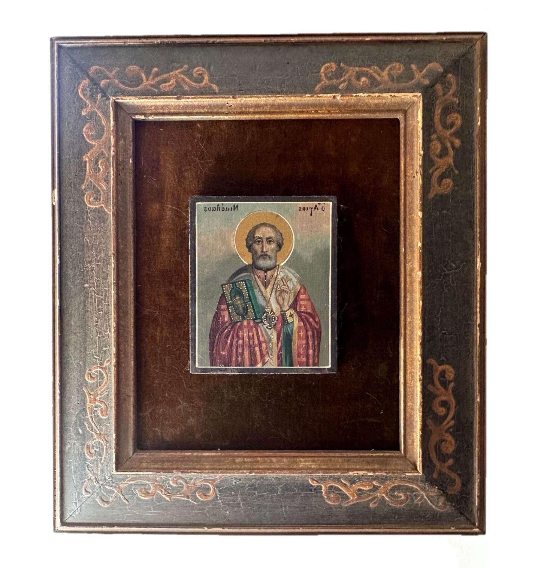 Handbemalte Saint Nicholas Icon,orthodoxe Kirche, Vintage im Angebot 4