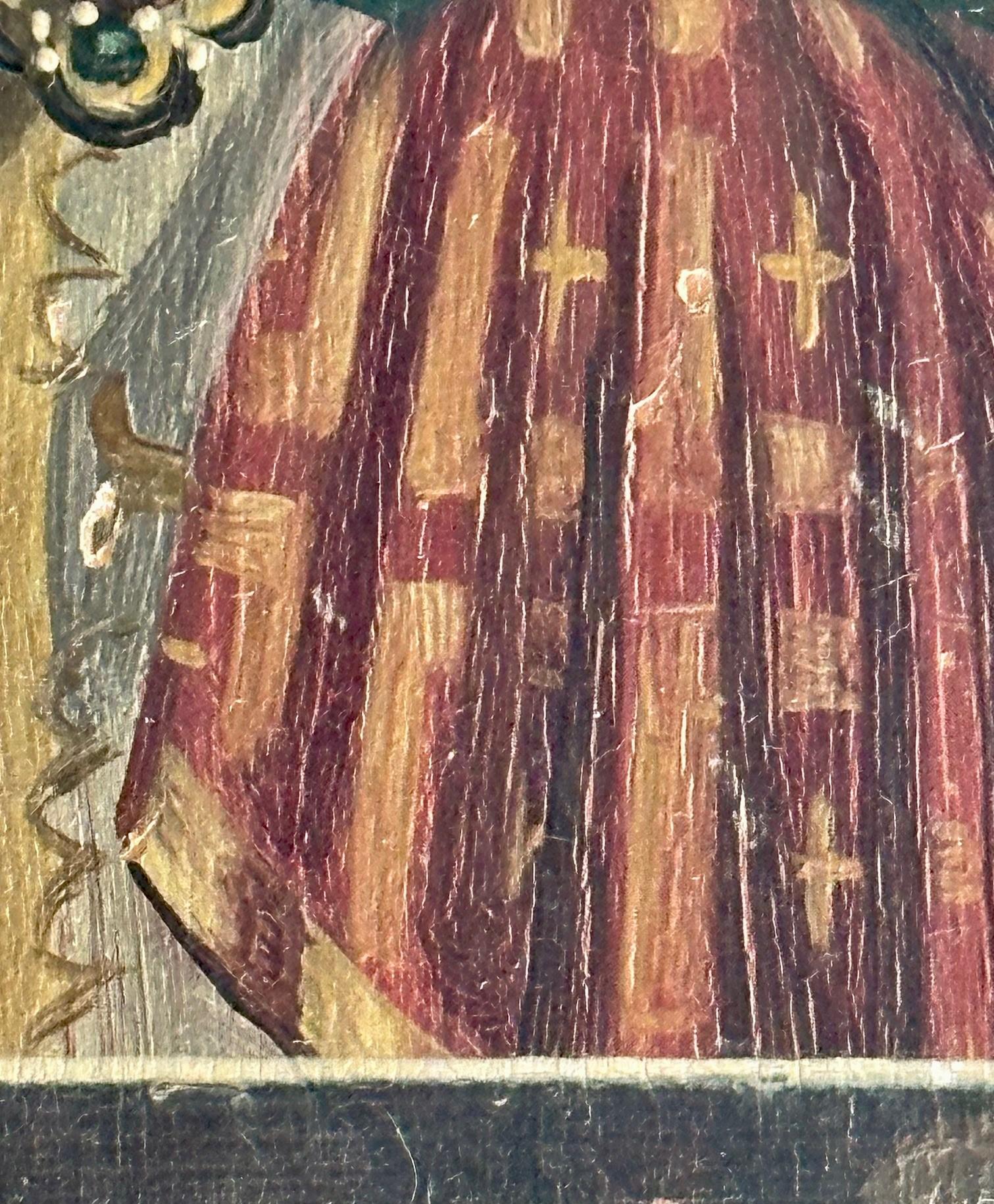 Velours Vintage Icon de Saint Nicolas, église orthodoxe peinte à la main en vente