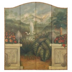 Biombo Vintage Pintado a Mano Chinoiserie Escénica 4 Paneles Biombo de Suelo