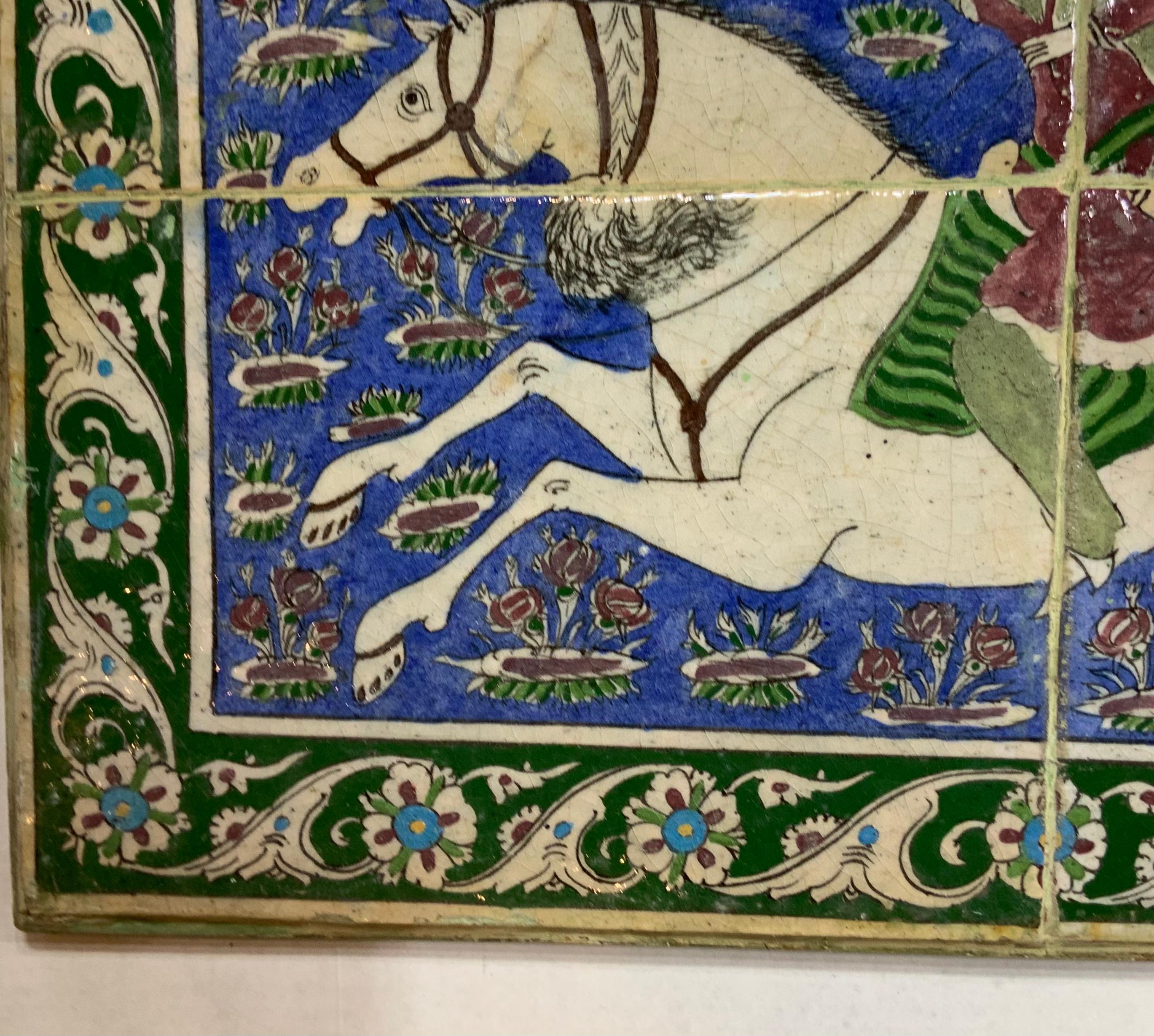 Asiatico Set di quattro piastrelle vintage dipinte a mano da appendere al muro in vendita