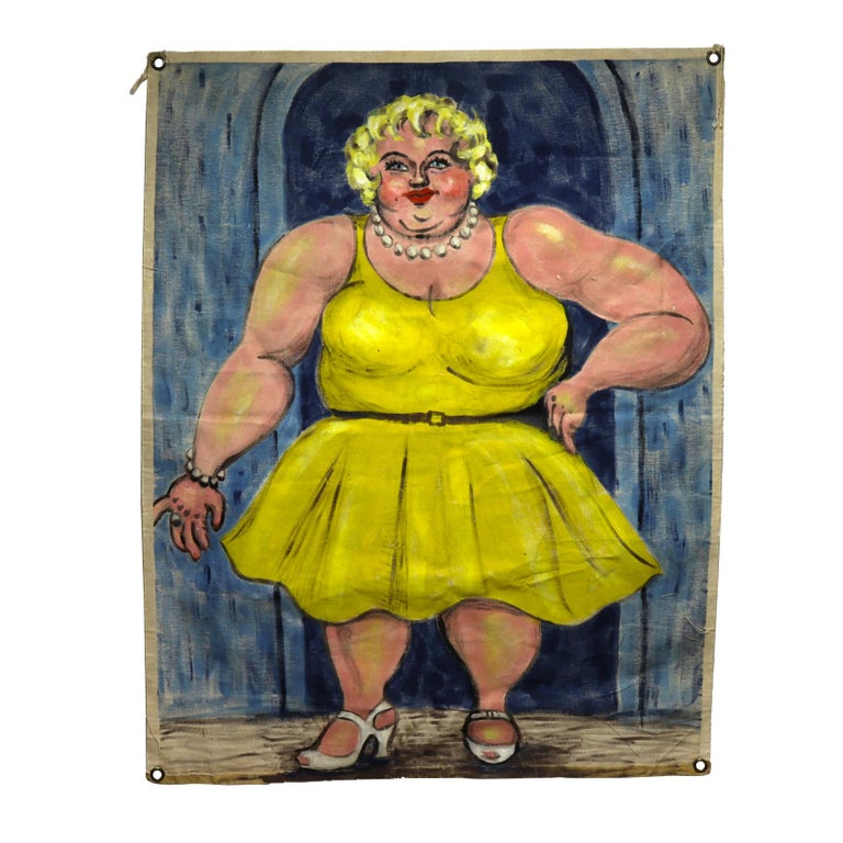 Vintage Hand-Painted Sideshow Canvas For Sale