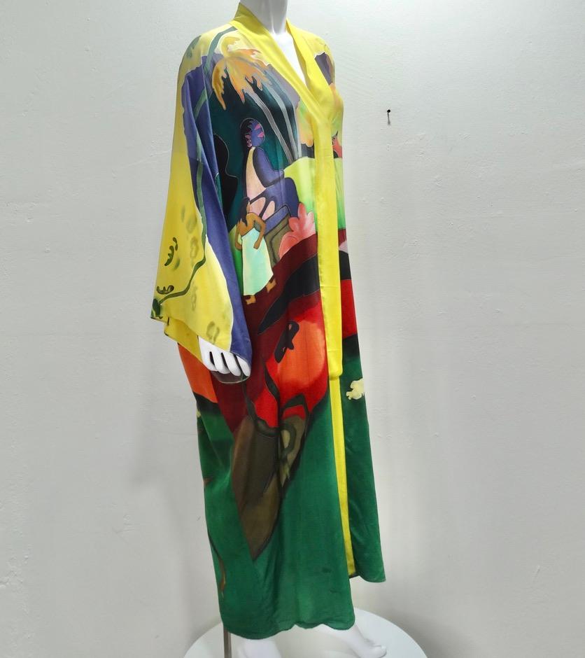 Vintage Hand Painted Silk Caftan Dress For Sale 5