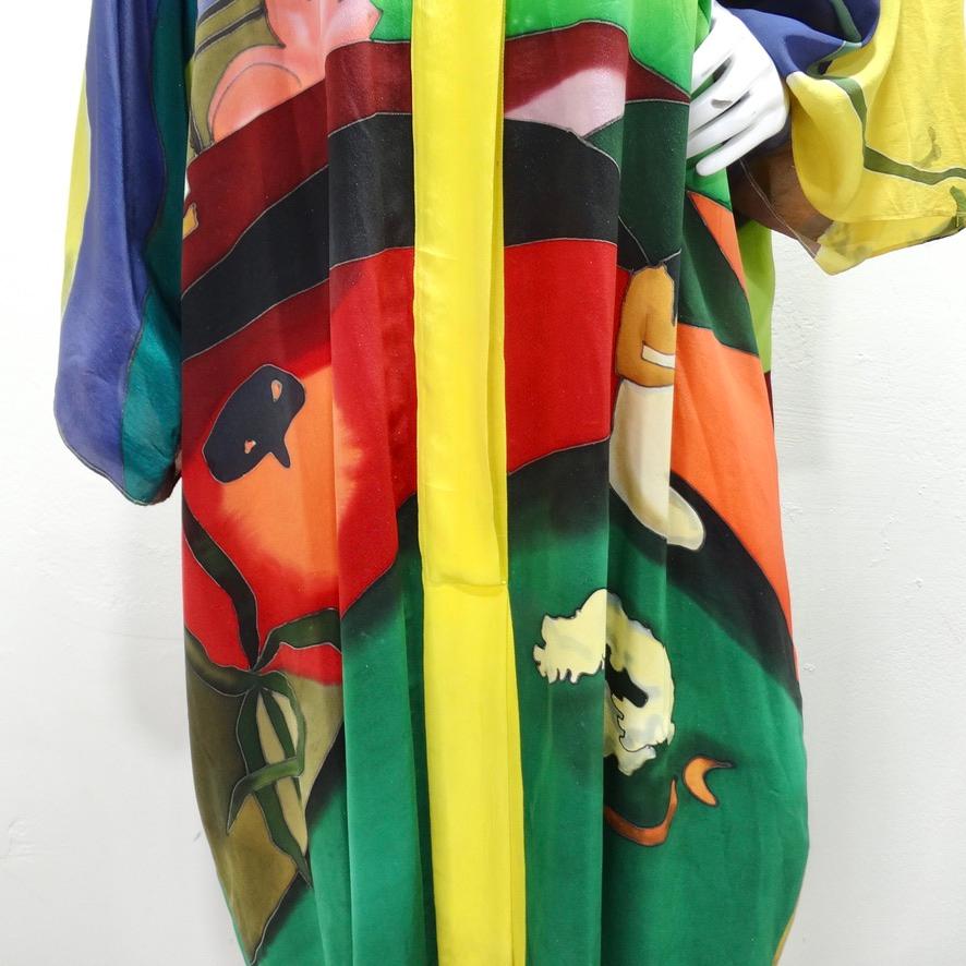 Vintage handbemaltes Seidenkaftan-Kleid im Zustand „Gut“ im Angebot in Scottsdale, AZ