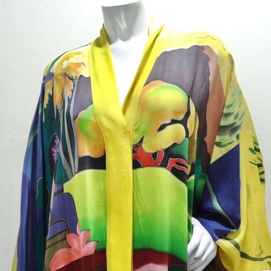 Women's or Men's Vintage Hand Painted Silk Caftan Dress For Sale
