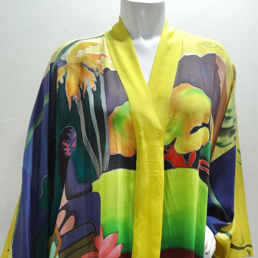 Vintage handbemaltes Seidenkaftan-Kleid im Angebot 2