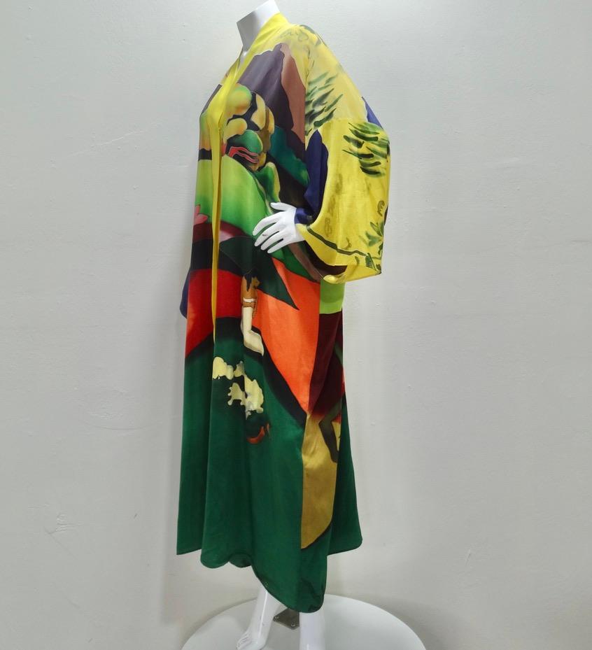 Vintage Hand Painted Silk Caftan Dress For Sale 3