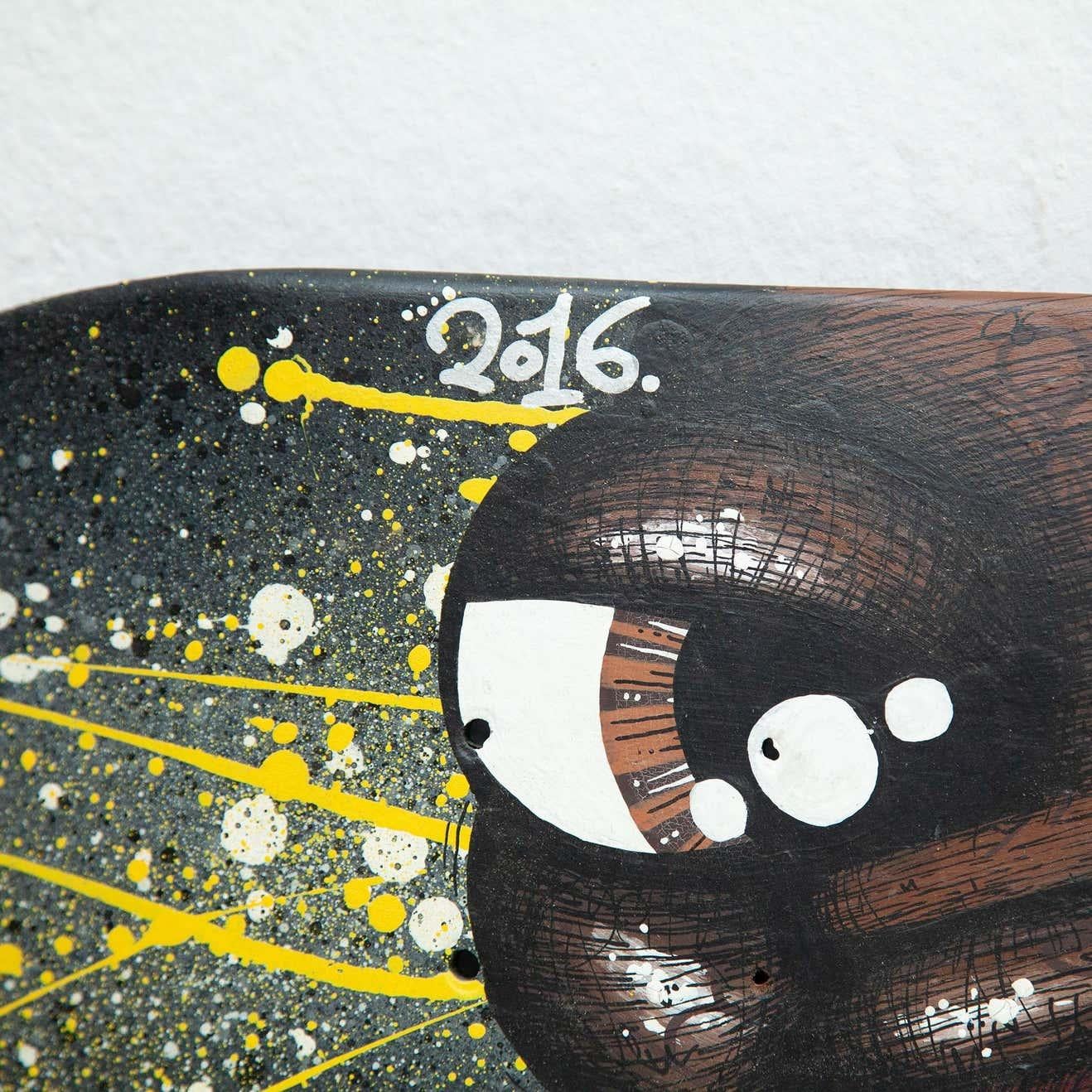 Spanish Vintage Hand Painted Skateboard, circa 1989 For Sale