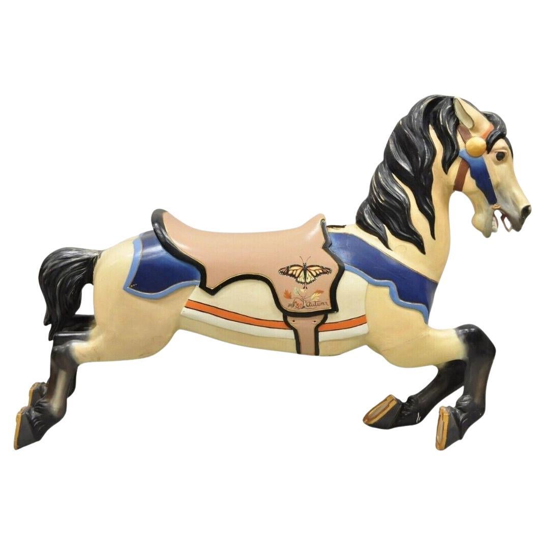 Vintage Hand Painted Solid Wooden Carousel Horse Signed "30 Autumn" For Sale