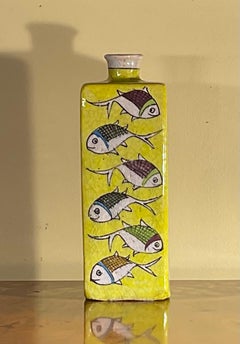 Vintage Hand Painted Square Ceramic Fish Vase