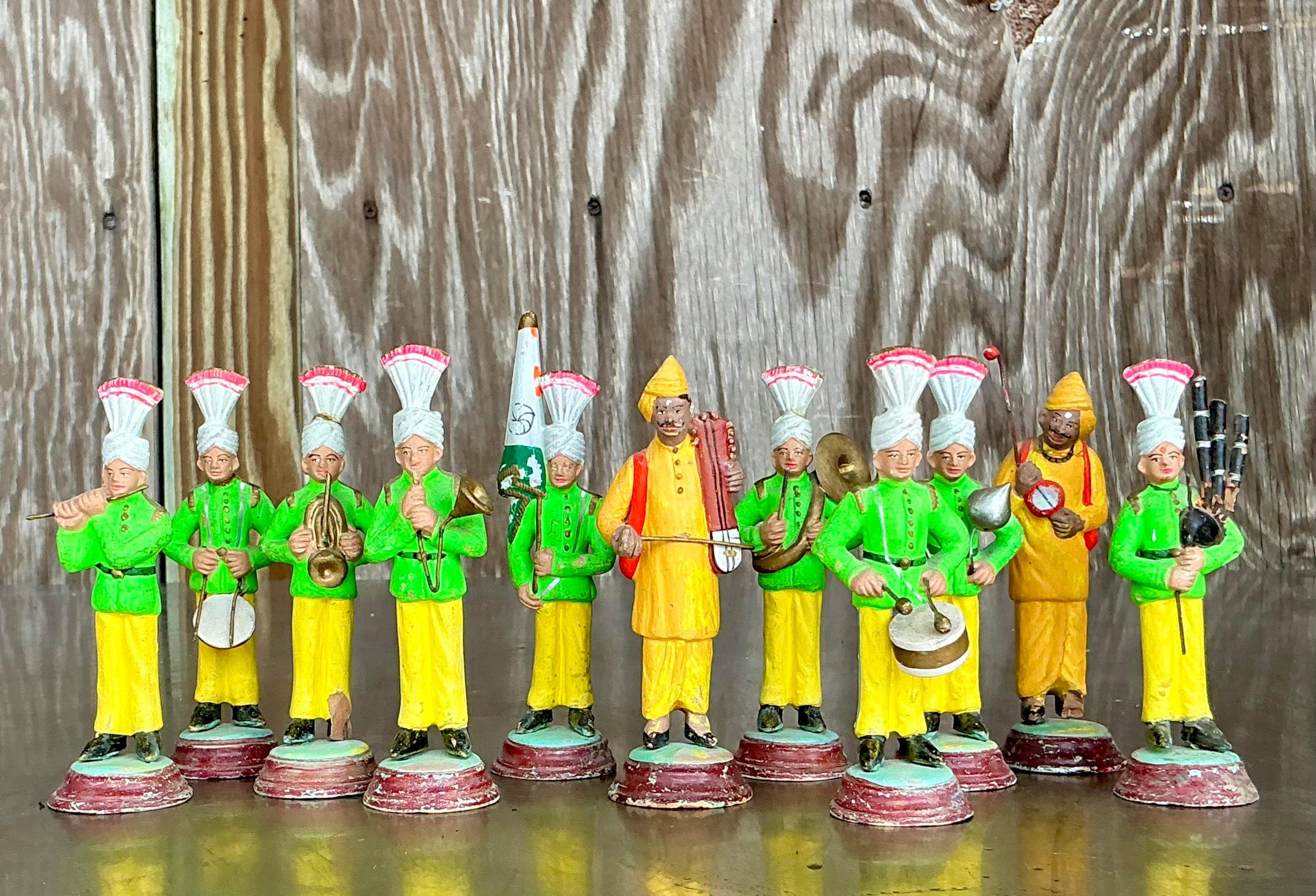 Banda musicale in terracotta dipinta a mano d'epoca - 11 pezzi In condizioni buone in vendita a West Palm Beach, FL