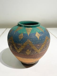 Vintage Hand Painted Terracotta Aztec Inspired Pottery Vase, Circa 1960