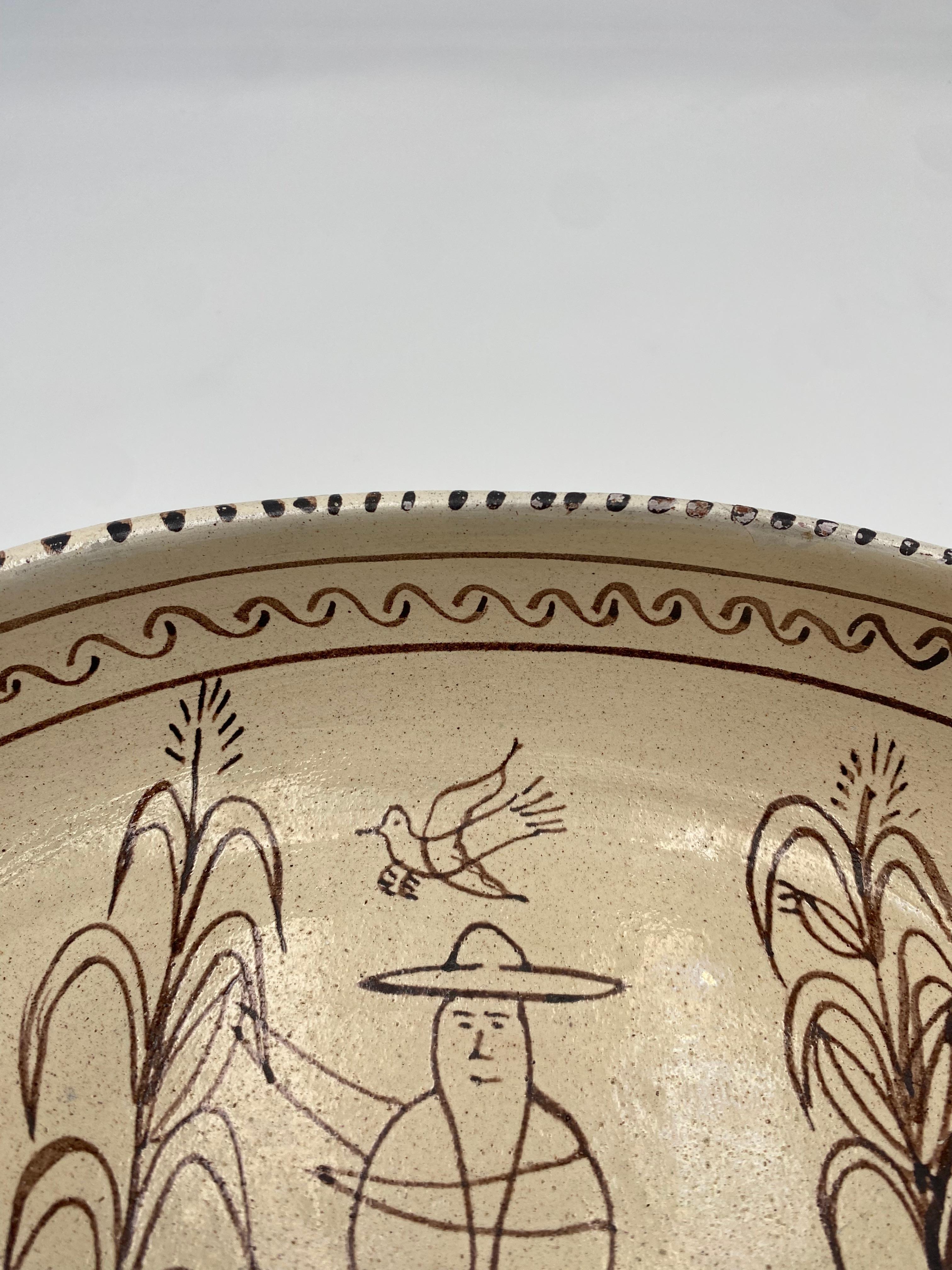 Vintage Hand Painted Terracotta Dish/Bowl, Mexico circa 1970s For Sale 5