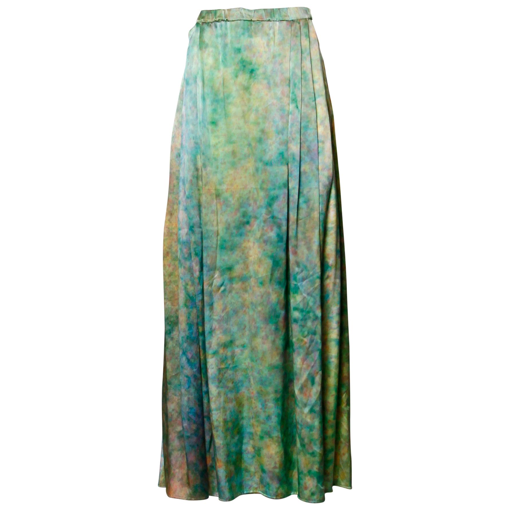 Vintage Hand Painted Tie Dye Silk Long Ombre Maxi Skirt