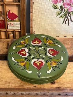 Vintage Hand Painted Tin With Floral Motif on Top.