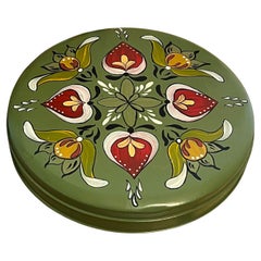 Vintage Hand Painted Tin With Floral Motif on Top.