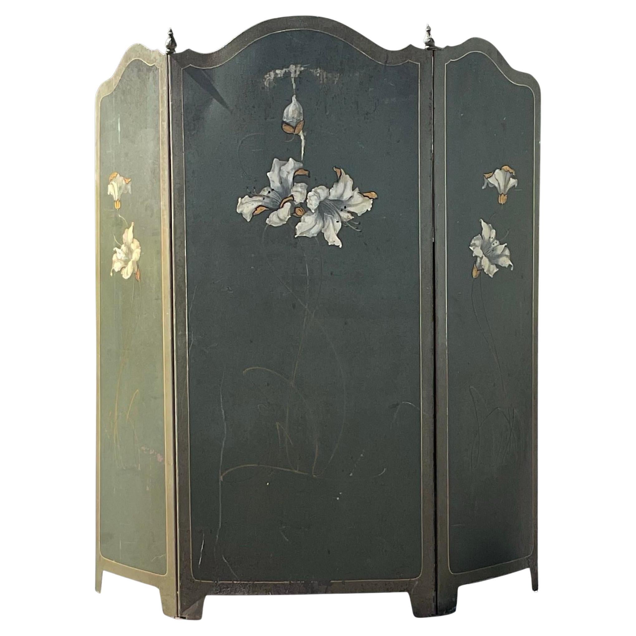 Vintage Hand Painted Tole Fire Screen For Sale