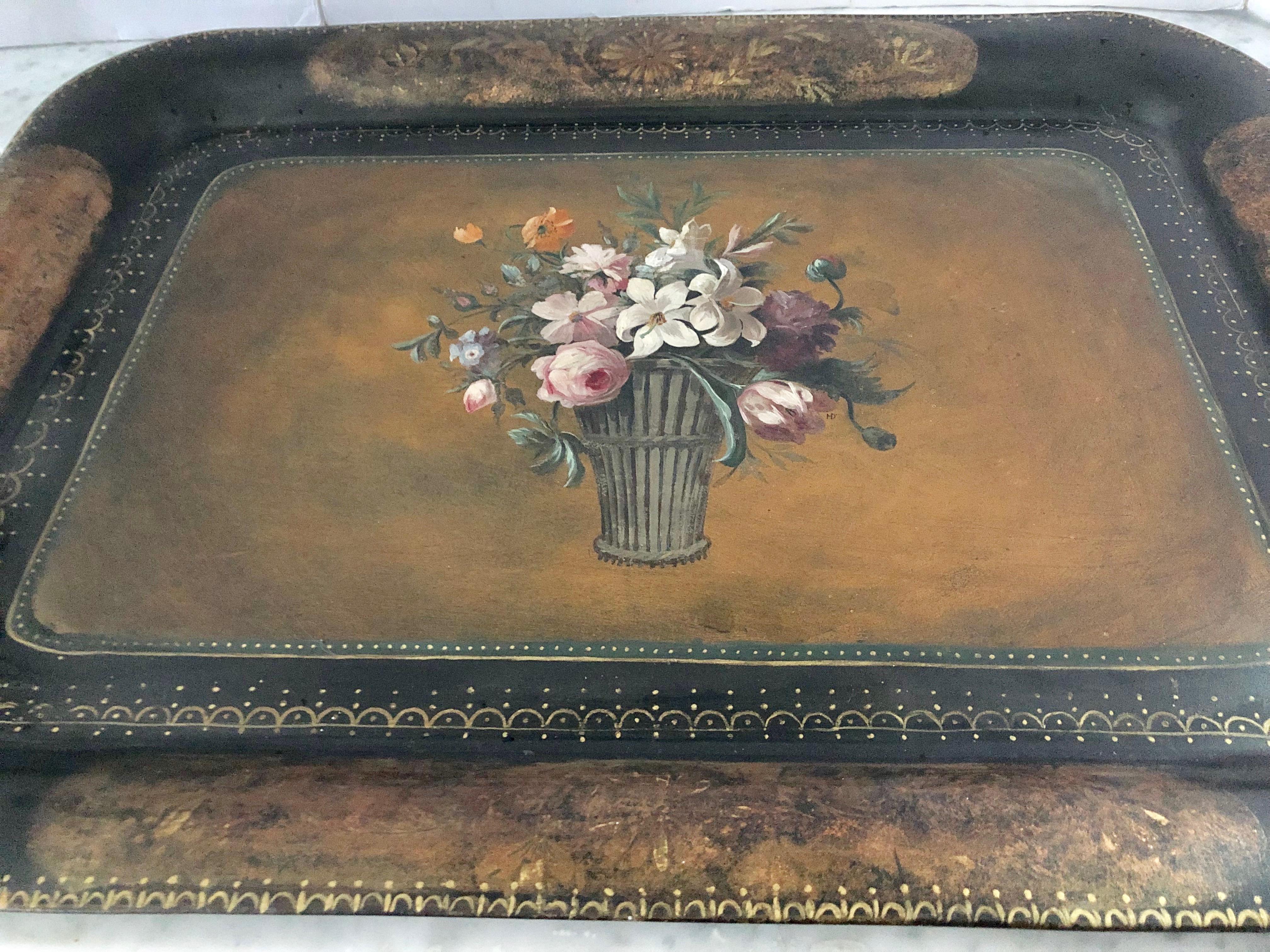 American Vintage Hand Painted Tole Tray Coffee Table
