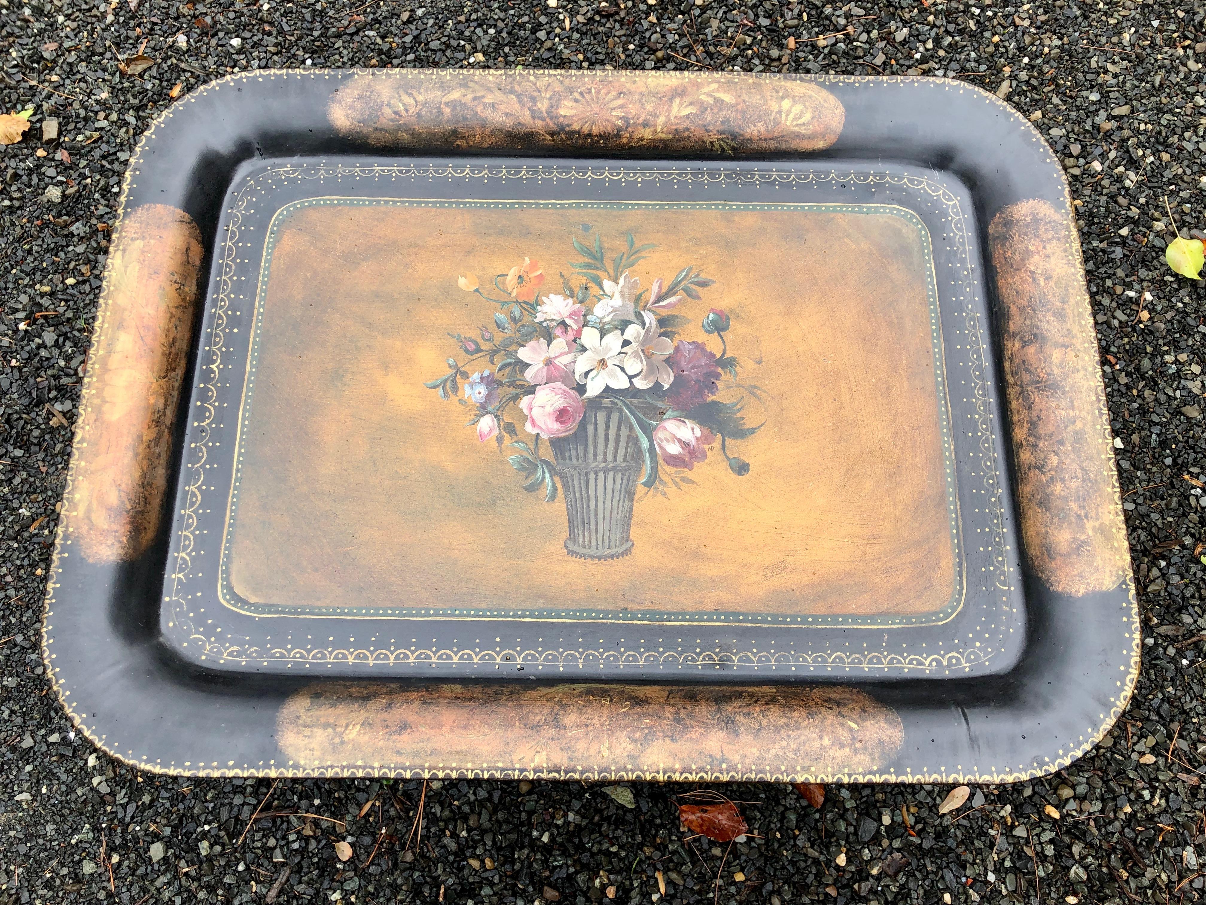 Mid-20th Century Vintage Hand Painted Tole Tray Coffee Table