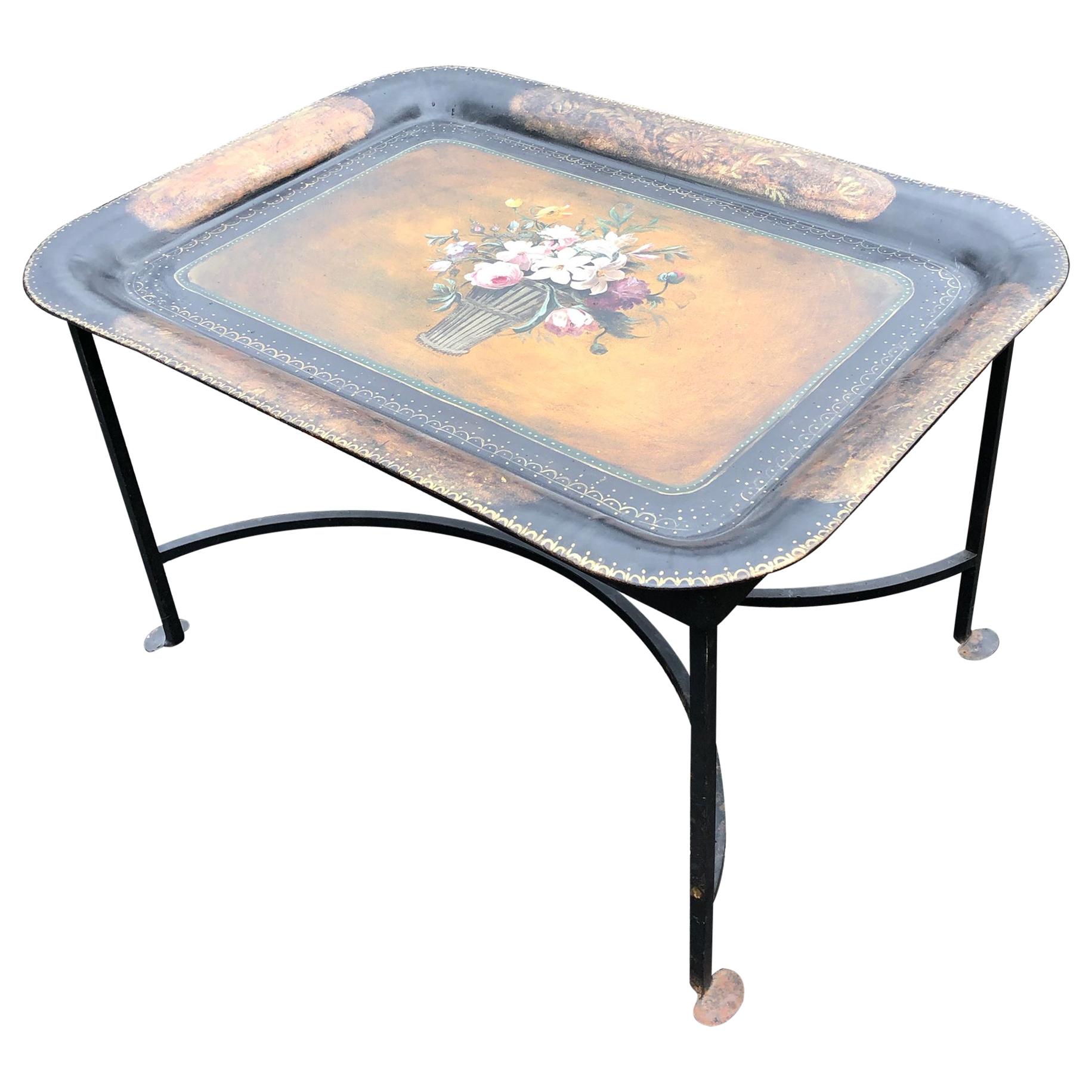 Vintage Hand Painted Tole Tray Coffee Table