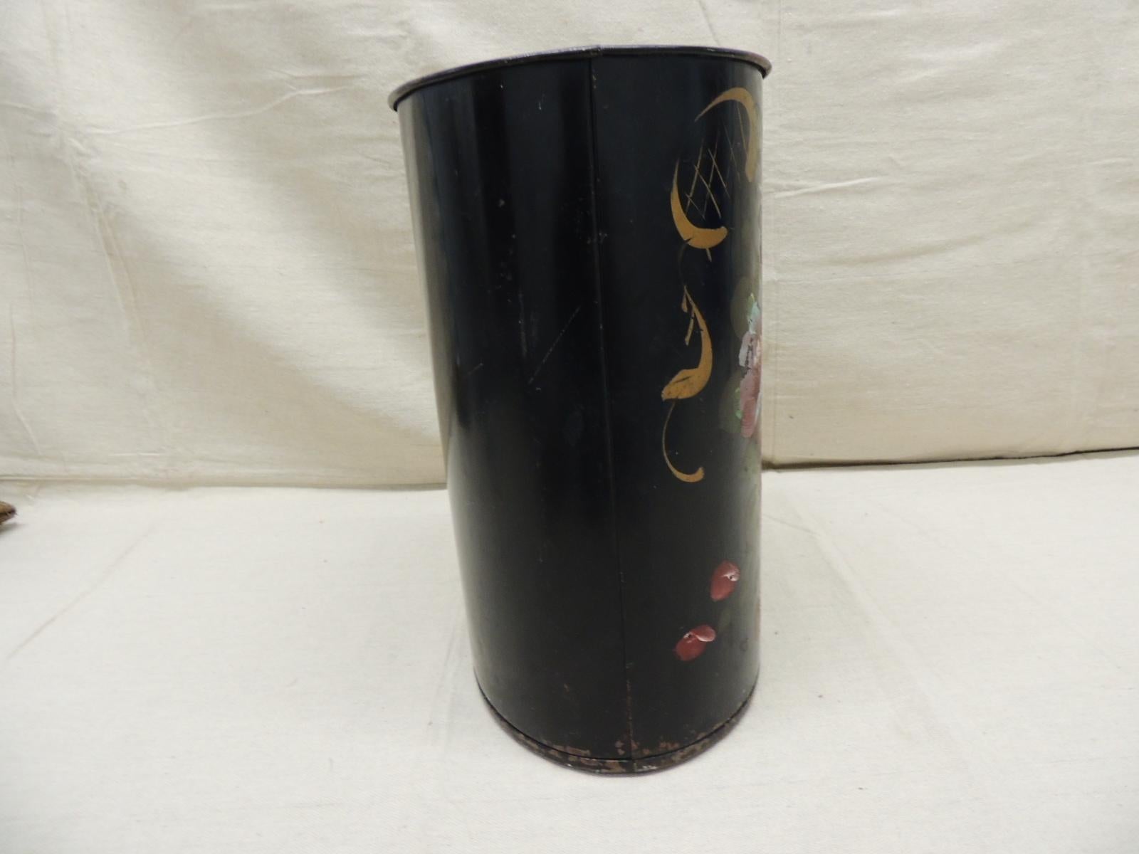 Hand-Crafted Vintage Hand-Painted Tole Wastebasket