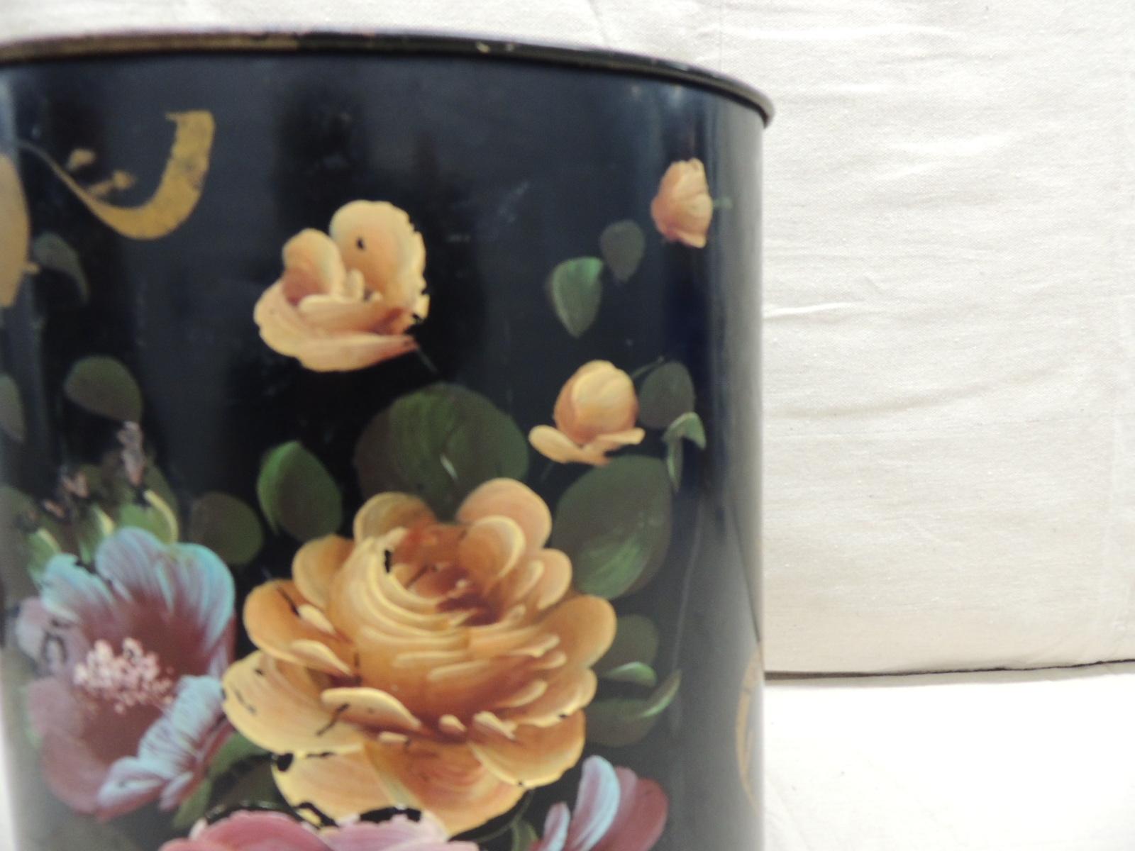 Vintage Hand-Painted Tole Wastebasket In Good Condition In Oakland Park, FL