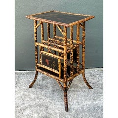 Vintage Hand Painted Tortoise Bamboo Side Table