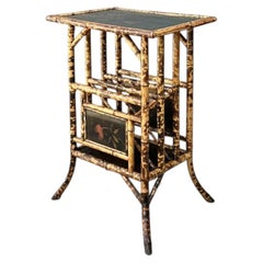 Vintage Hand Painted Tortoise Bamboo Side Table