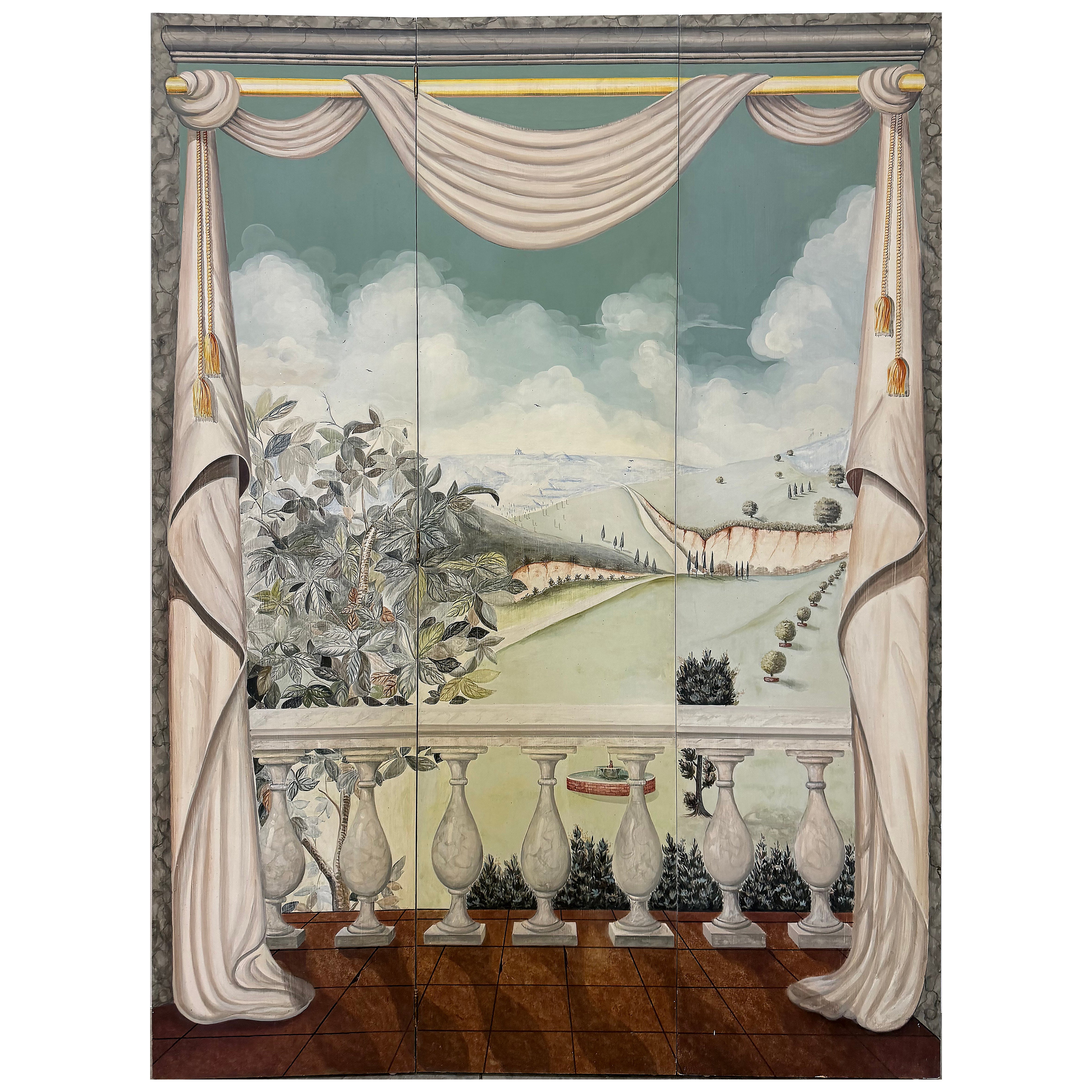 Biombo "trampantojo" vintage pintado a mano, estilo Maitland Smith