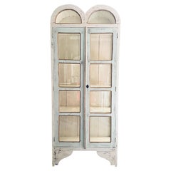 Vintage Hand Painted Wood Glazed Display Cabinet with Domed Double Doors