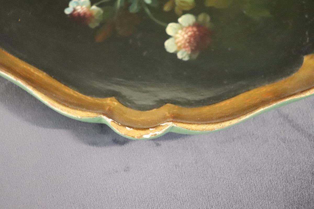 Poplar Vintage Hand Painted Wood Set of 2 Trays For Sale