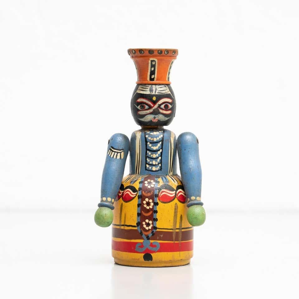 Spanish Vintage Hand-Painted Wooden Figure For Sale
