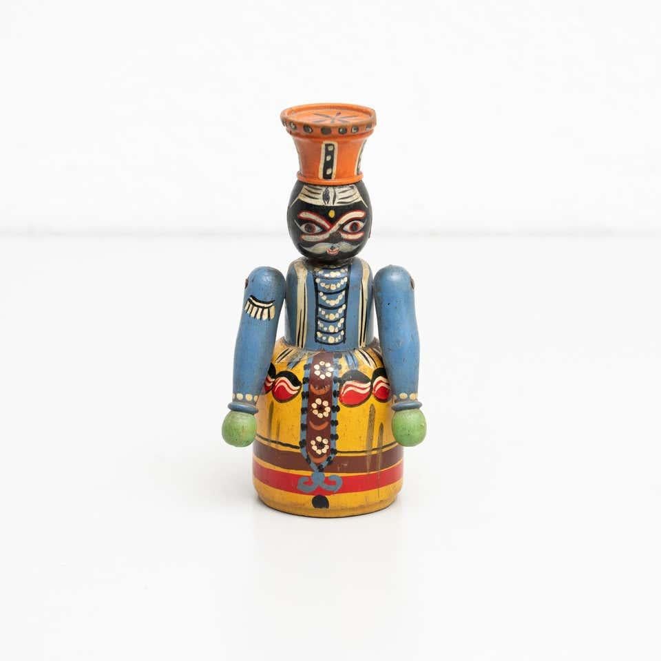 Vintage Hand-Painted Wooden Figure In Good Condition For Sale In Barcelona, Barcelona
